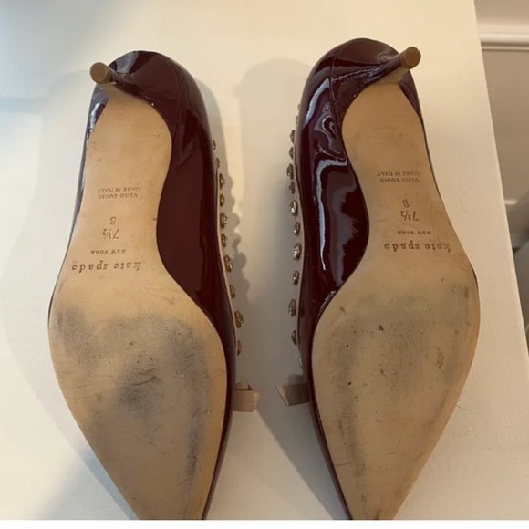Kate Spade Mckayla Red Chestnut/Patent Pale Pink Nappa pump heels shoes size 7.5 - Picture 4 of 4